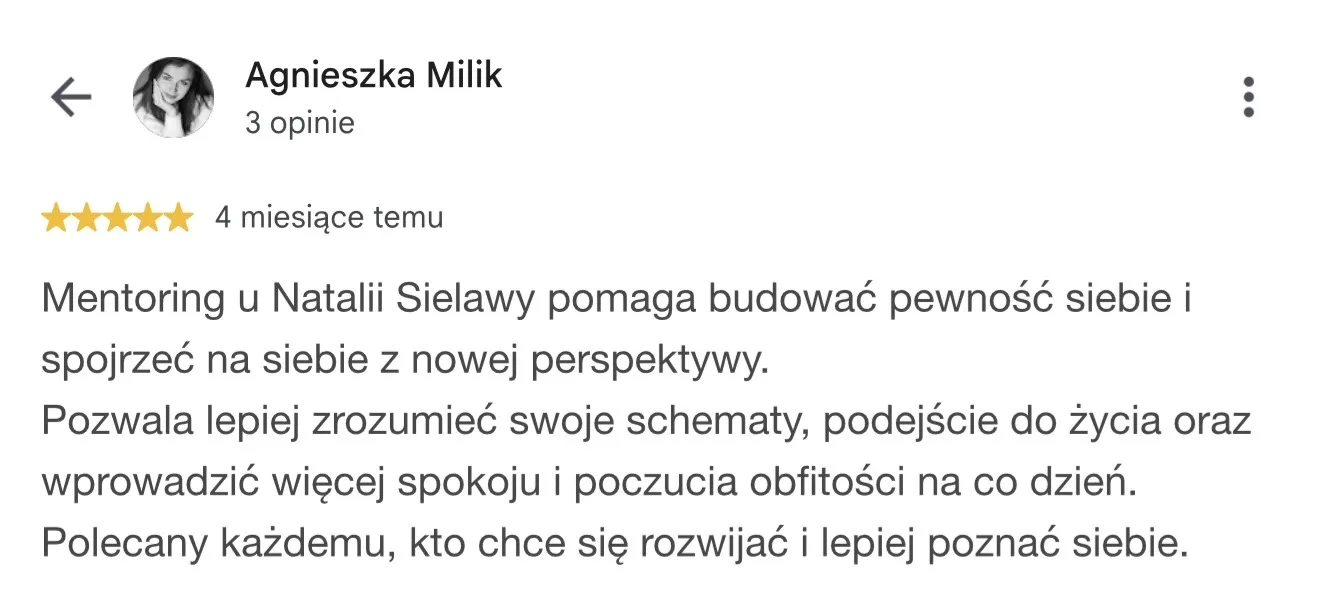 Opinia Agnieszki Milik o mentoringu Natalii Sielawy