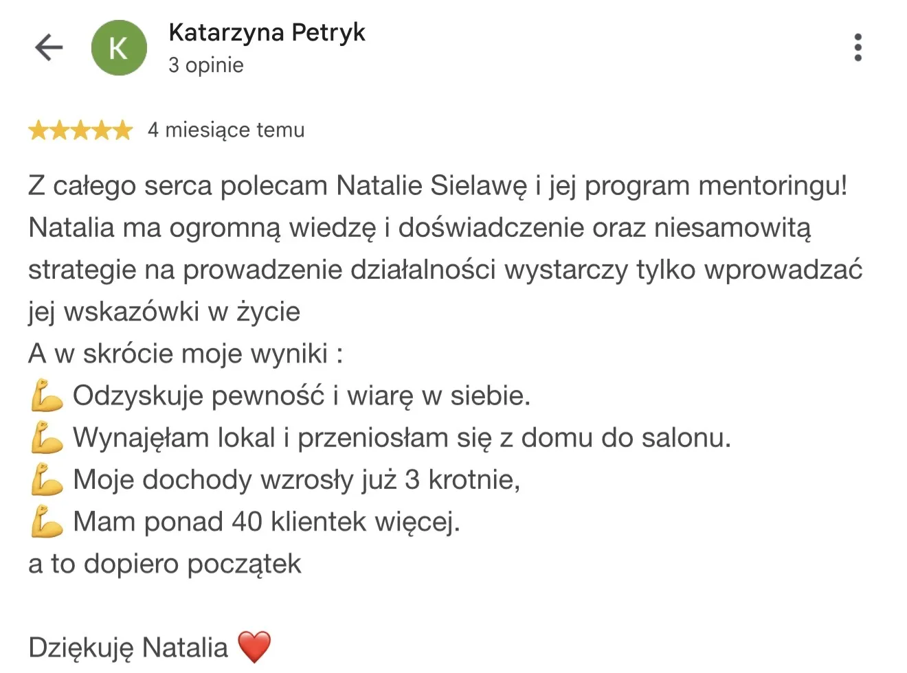 Opinia Katarzyny Petryk o mentoringu Natalii Sielawy