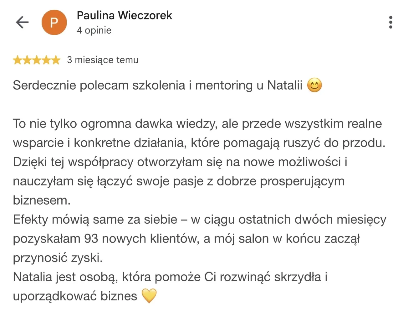 Opinia Pauliny Wieczorek o mentoringu Natalii Sielawy