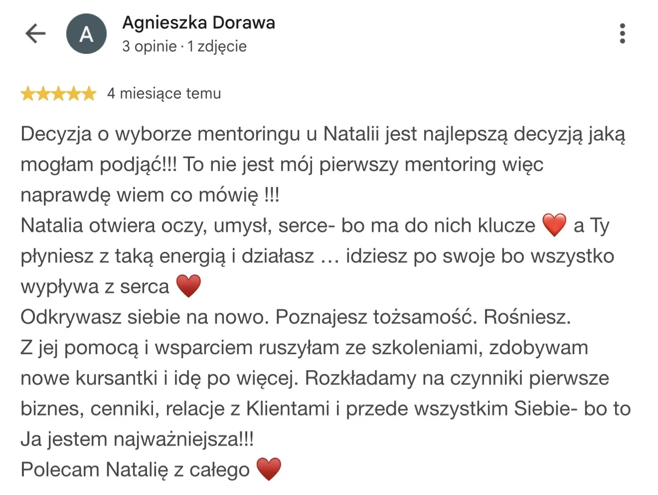 Opinia Agnieszki Dorawy o mentoringu Natalii Sielawy