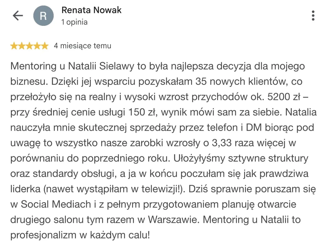 Opinia Renaty Nowak o mentoringu Natalii Sielawy